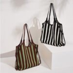 Striped Knit Tote Bag Large Capacity - Image 2