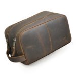 Double Zip Crazy Horse Leather Toiletry Bag